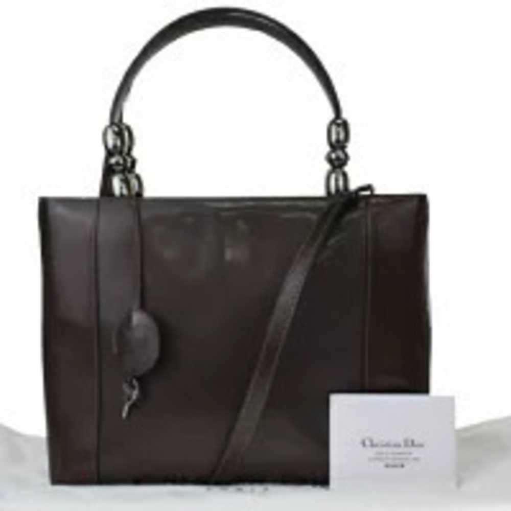 Christian Dior Maris Pearl Handbag Shoulder Bag Bronze Brown Leather
